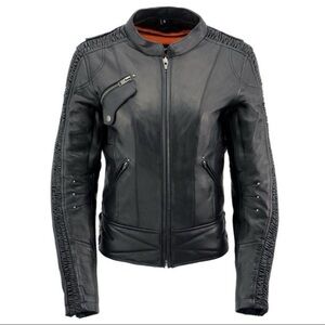 Milwaukee Leather Jacket JMLL2571 Black Crinkled Arm Motorcycle Bomber Goatskin